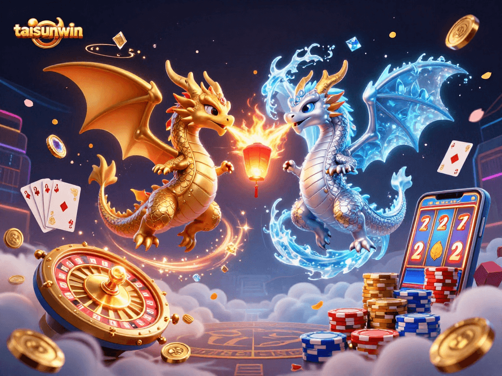 Experience exciting gameplay at taisunwin with vibrant casino elements and magical dragon illustration.