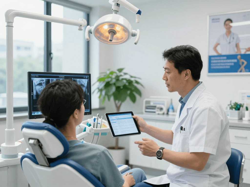 Orthodontic consultation focusing on Kieferorthopädie with patient and professional in clinic.