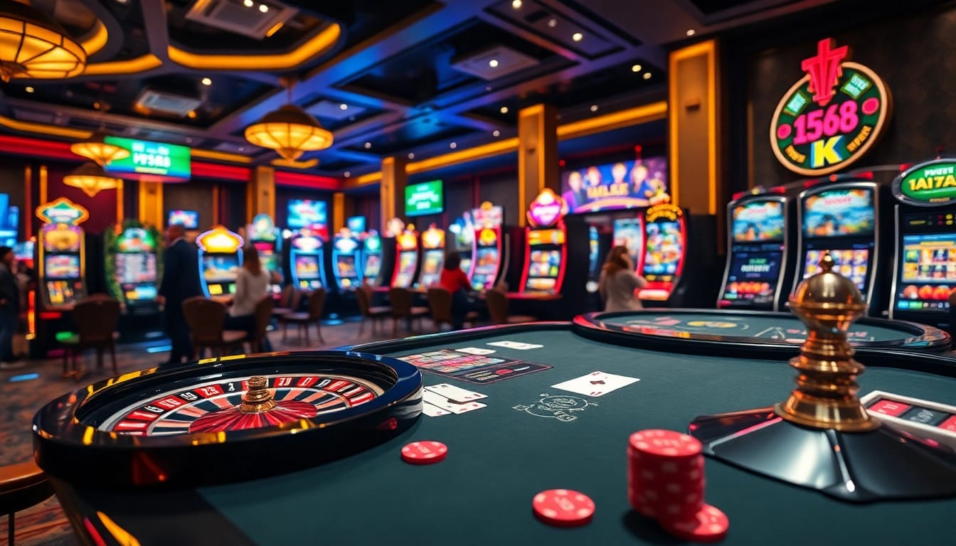 Experience HT368 gaming excitement at a vibrant casino table with poker chips and roulette wheel.