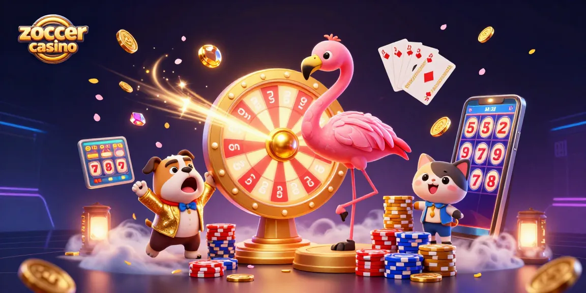 Zoccer casino spins the wheel of fortune, featuring dynamic gameplay elements and vibrant excitement in a lively scene.