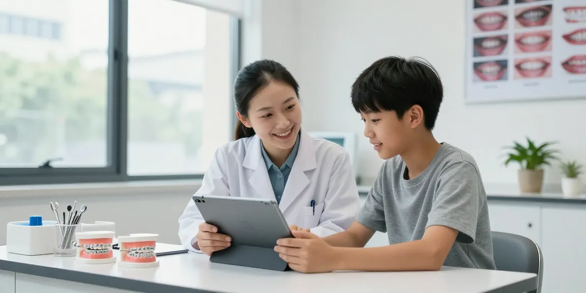 Orthopäde erklärt Kieferorthopädie-Optionen in moderner Zahnarztpraxis.