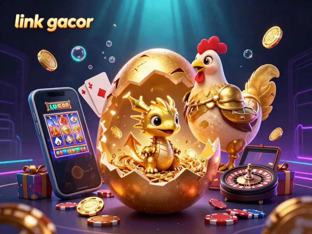 Experience exciting wins with link gacor and a golden dragon, poker chips, and vibrant gaming elements.
