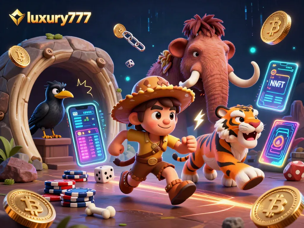 Experience the vibrant luxury777 casino world with cartoon cavemen, ancient games, and cryptocurrency elements.