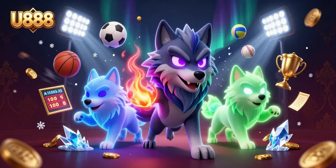 Experience thrilling gameplay at U888 with an energetic wolf pack leader and dynamic sports elements.