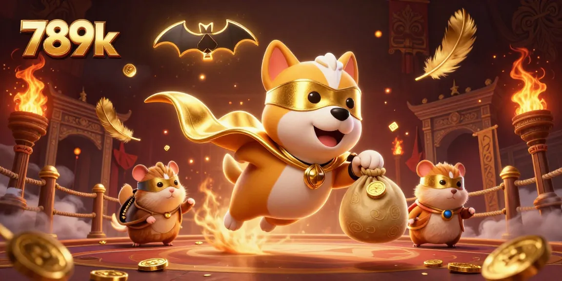 Engage in thrilling gameplay at 789k with this vibrant casino illustration featuring a daring superhero dog.