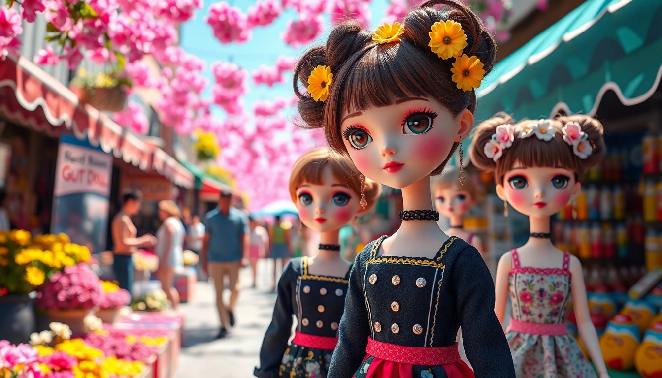 Die einzigartigen Gutdolls in einer lebhaften Marktumgebung präsentieren sich charmant.