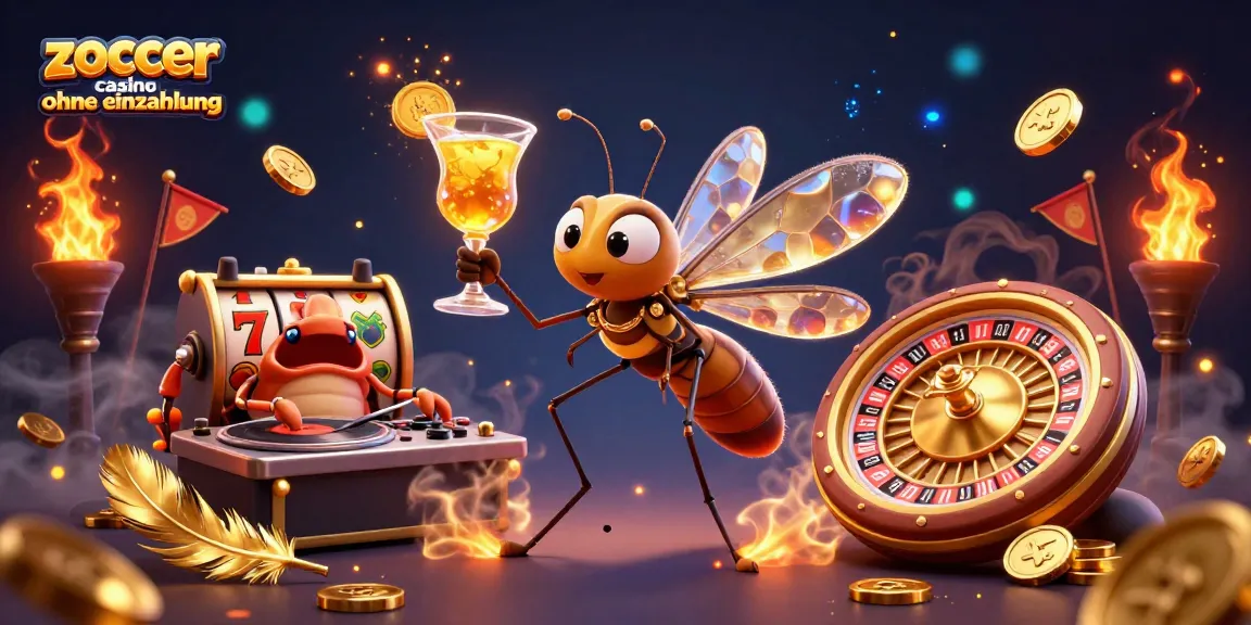 Zoccer Casino ohne Einzahlung: Entdecke den dynamischen Casino-Mascotte in einem aufregenden 3D-Illustration mit Spielautomaten-Elementen.