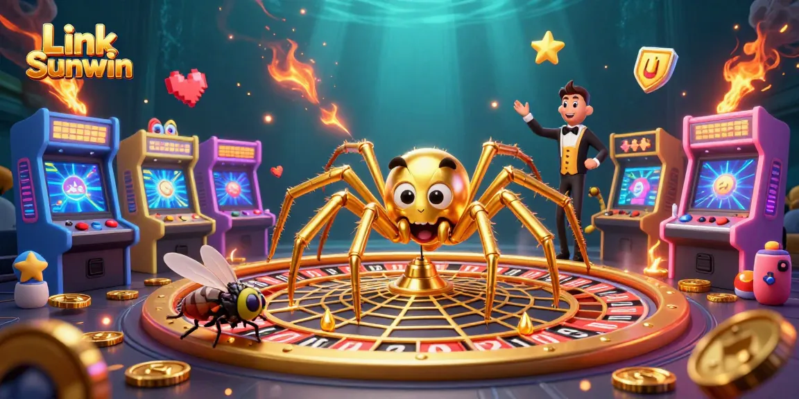 Bet and win at Link Sunwin, featuring a golden spider and colorful arcade games.